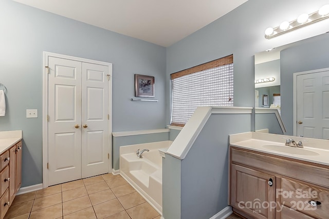 bathroom featuring tile patterned flooring, vanity, and a bathing tub