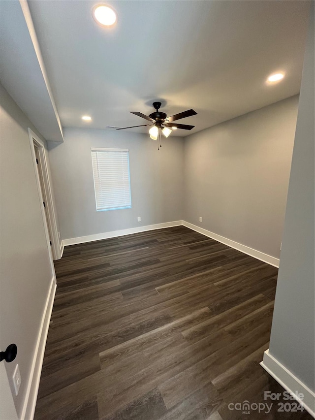 560 2nd St, Chester, SC 29706 - empty room with dark wood-type flooring, ceiling fan, recessed lighting, and baseboards