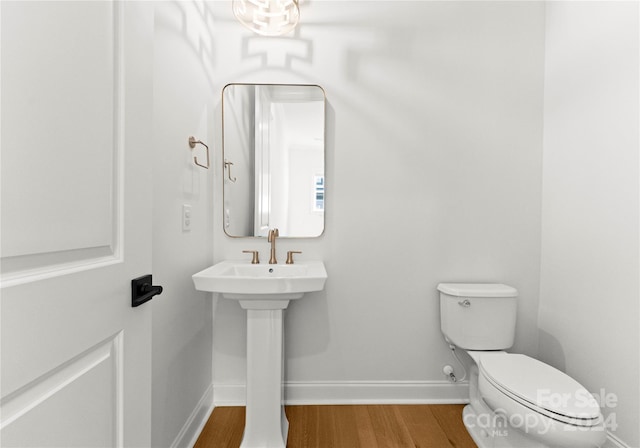 bathroom with wood-type flooring and toilet