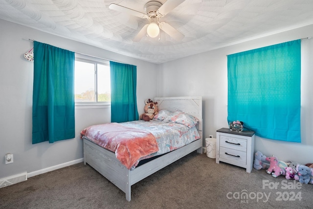 bedroom featuring carpet floors and ceiling fan