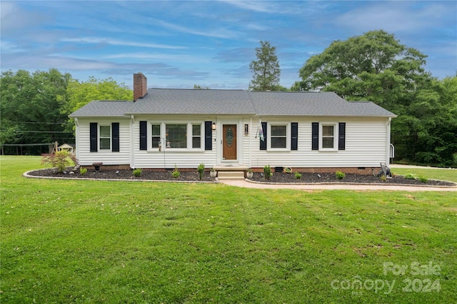 416 W Main St, Mooresboro, NC 28114 - ranch-style home featuring crawl space, a front lawn, and a chimney