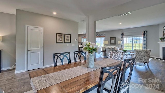 dining space featuring wood-type flooring