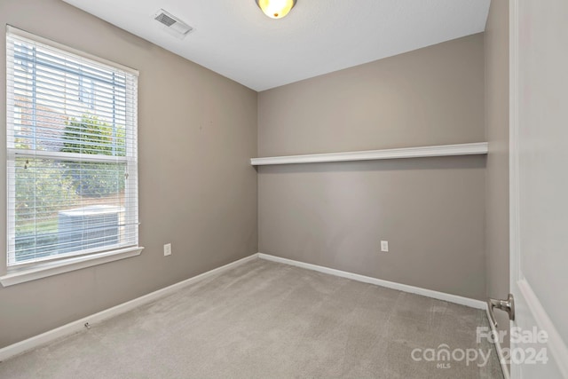 spare room featuring light colored carpet