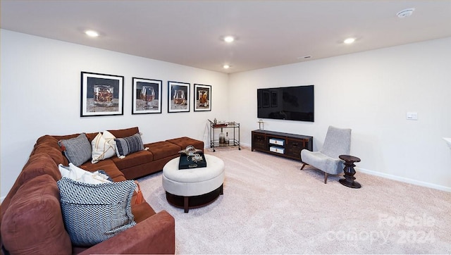 living room with light colored carpet