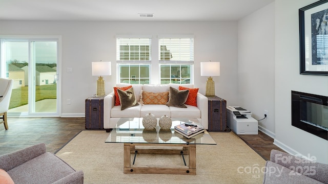 living room featuring dark hardwood / wood-style floors