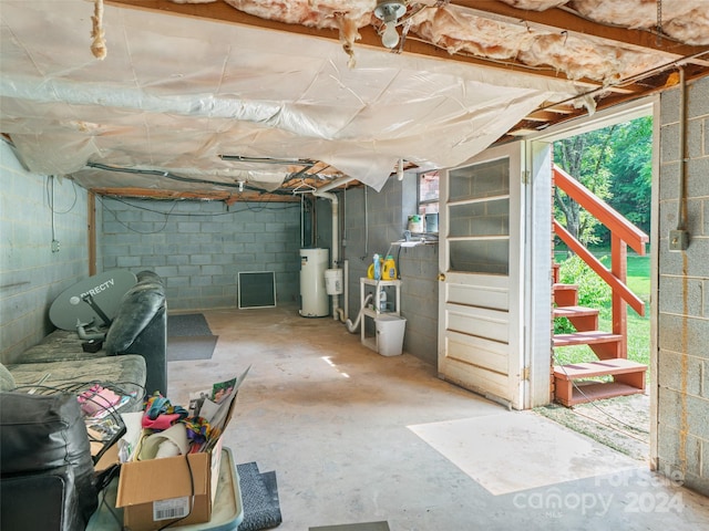 basement with water heater