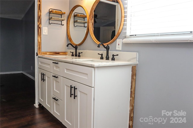 bathroom featuring vanity and hardwood / wood-style floors