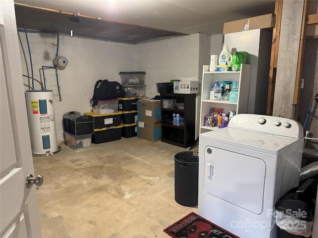 washroom featuring washer / clothes dryer and water heater