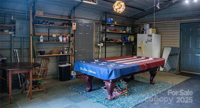 recreation room with pool table and electric panel