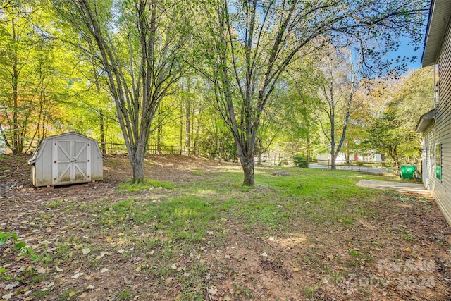 view of yard with a shed