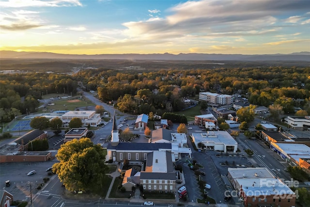 view of aerial view at dusk