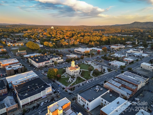 drone / aerial view featuring a mountain view