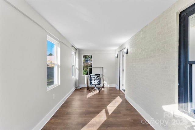 hallway with dark wood-type flooring