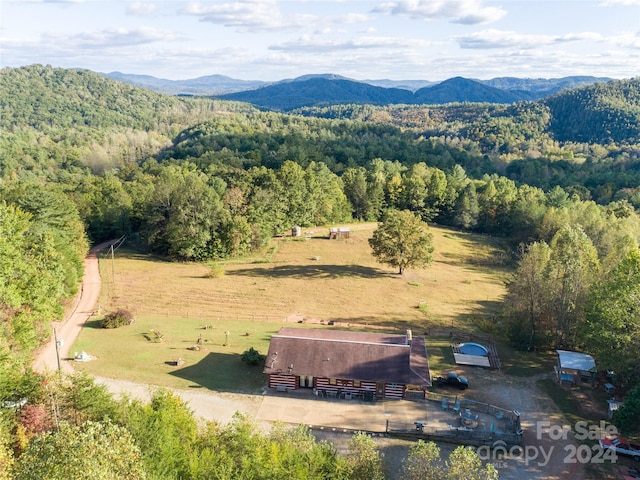 birds eye view of property with a mountain view