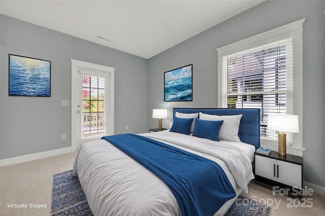 carpeted bedroom featuring access to exterior