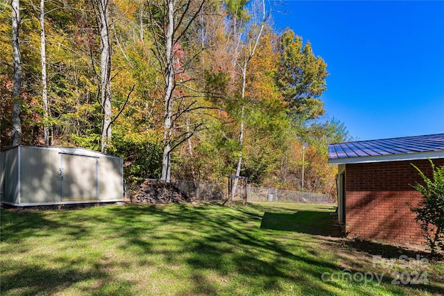 view of yard with a shed