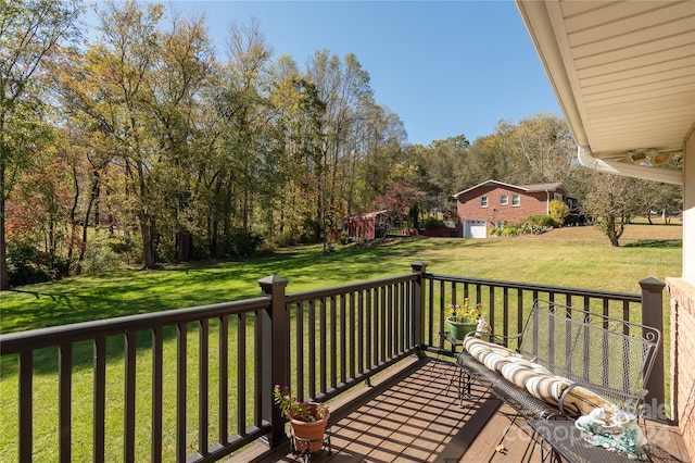 wooden deck with a yard