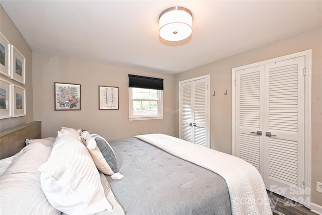 bedroom with two closets