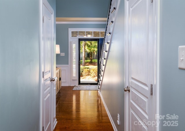 doorway to outside with dark hardwood / wood-style floors