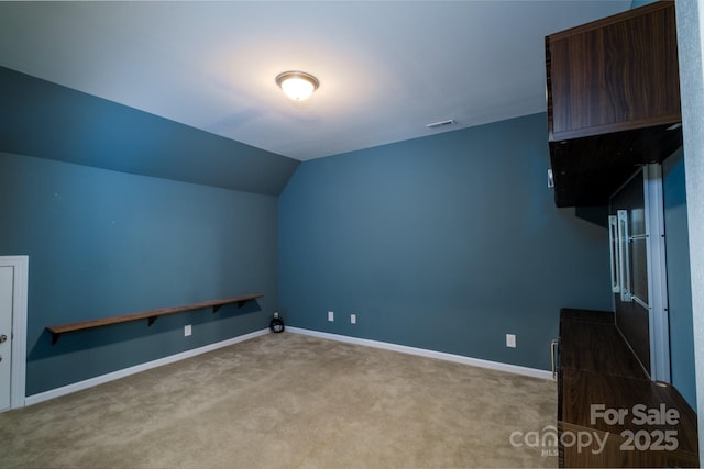 bonus room featuring carpet floors and vaulted ceiling