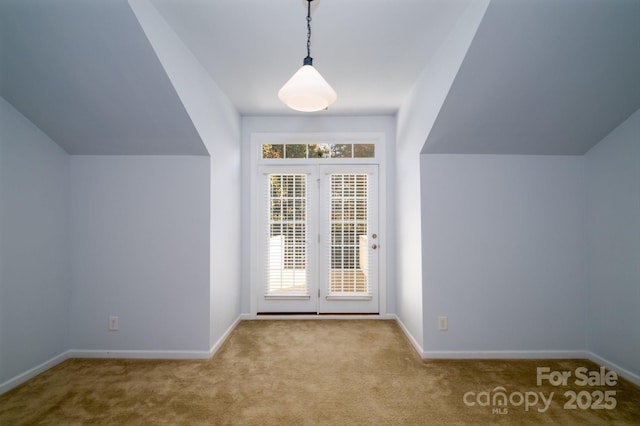 additional living space with plenty of natural light, lofted ceiling, and light carpet