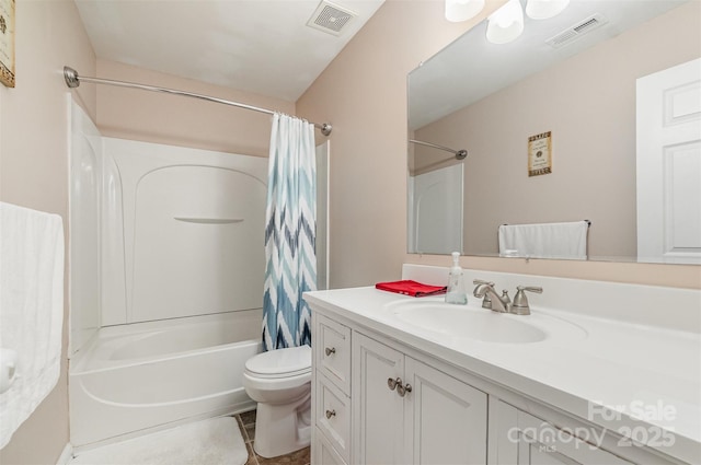 full bathroom with vanity, toilet, and shower / bath combo