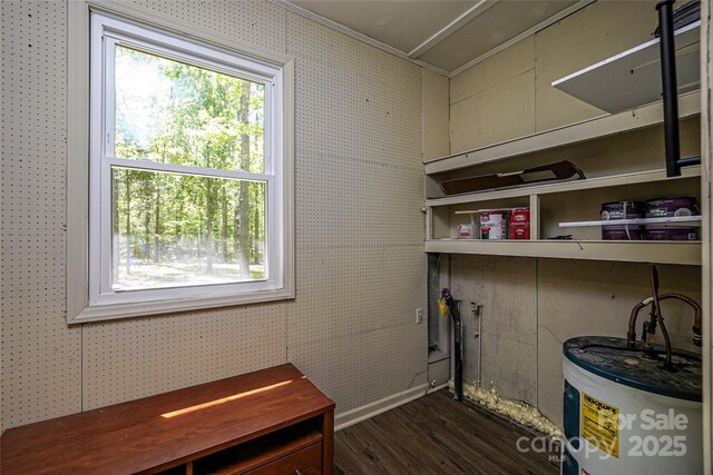 storage area with water heater