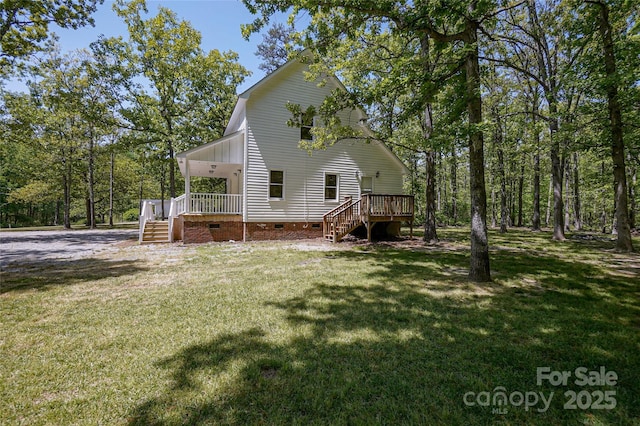 1062 Full Count Ln, Lancaster, SC 29720 - back of property with stairs, crawl space, a yard, and a wooden deck