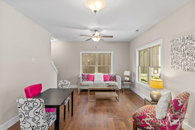 79 Wheeler Rd, Weaverville, NC 28787 - living area with ceiling fan, wood finished floors, and baseboards