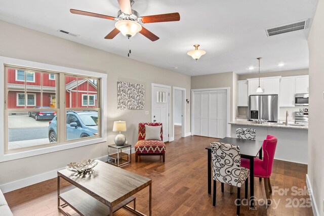 79 Wheeler Rd, Weaverville, NC 28787 - living area with baseboards, a ceiling fan, recessed lighting, and dark wood-style floors