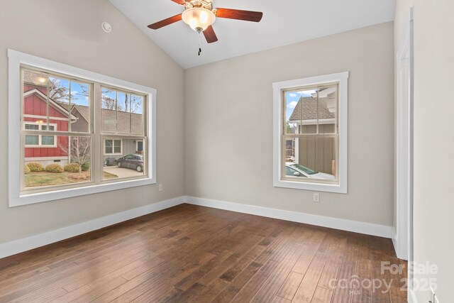 79 Wheeler Rd, Weaverville, NC 28787 - unfurnished room with plenty of natural light, lofted ceiling, ceiling fan, dark wood-type flooring, and baseboards