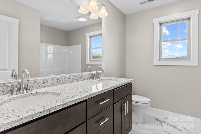 bathroom with vanity, a healthy amount of sunlight, and toilet