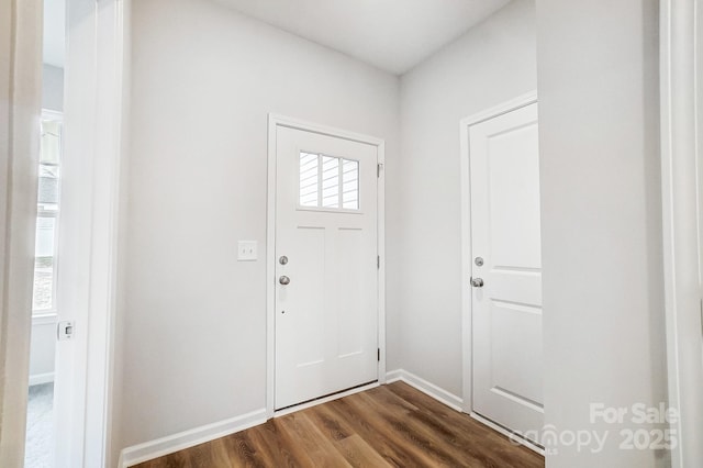 foyer entrance with hardwood / wood-style floors