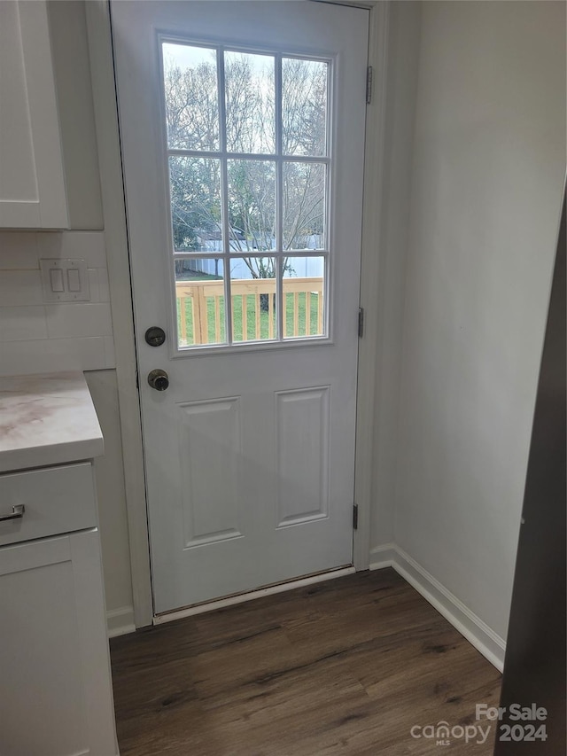 doorway with dark hardwood / wood-style floors