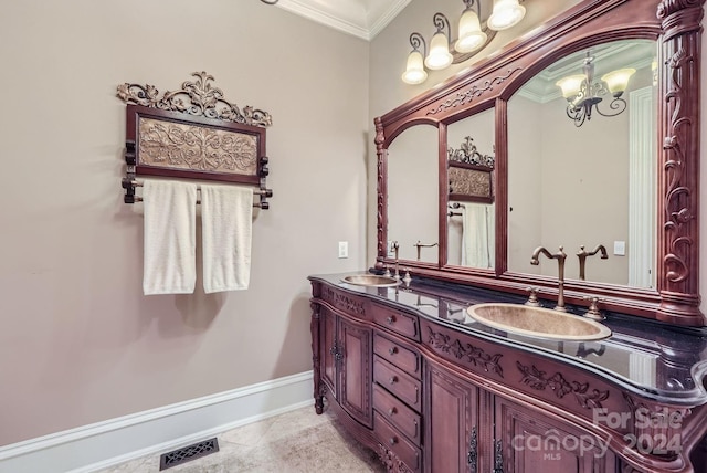 bathroom featuring vanity and ornamental molding