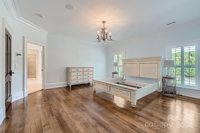 unfurnished bedroom featuring ornamental molding, multiple windows, and dark hardwood / wood-style flooring