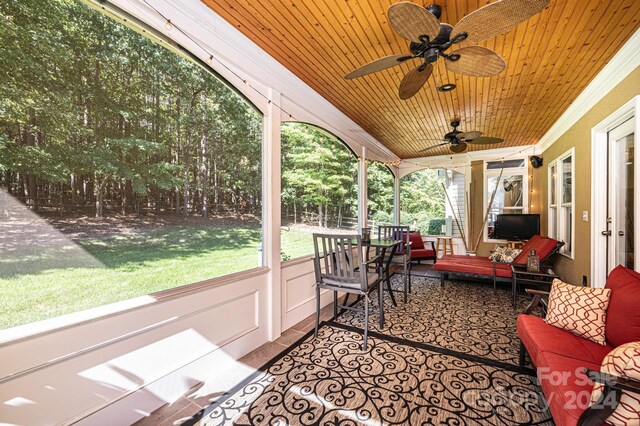 3905 Granite St, Terrell, NC 28682 - sunroom with ceiling fan and an outdoor living space