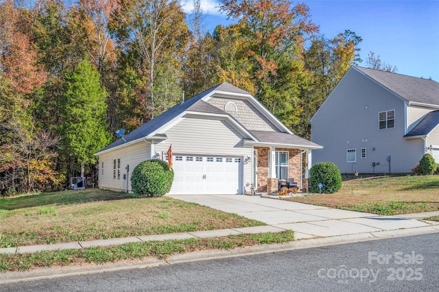 view of front facade featuring a garage and a front lawn