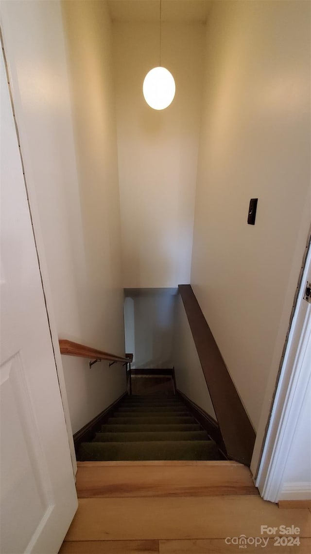 staircase with wood-type flooring