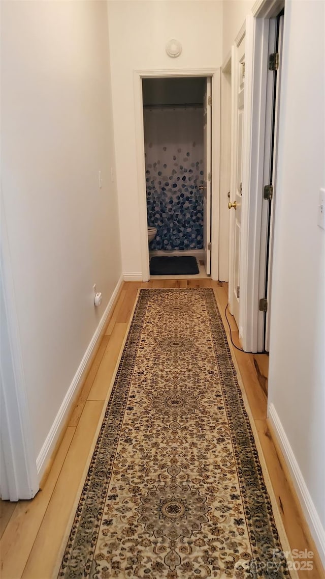 hallway with baseboards and light wood finished floors