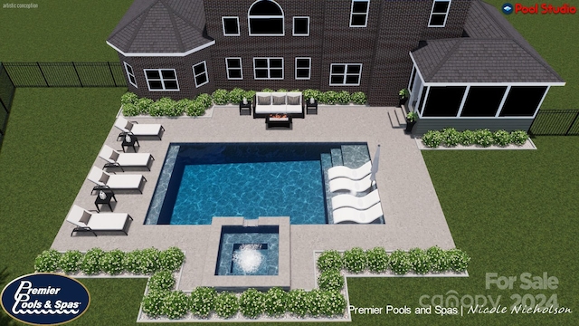 view of swimming pool with a patio and an outdoor living space