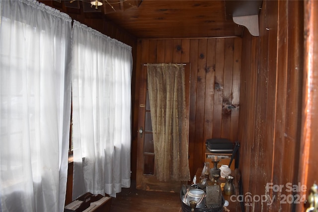 interior space with wood walls and wood ceiling