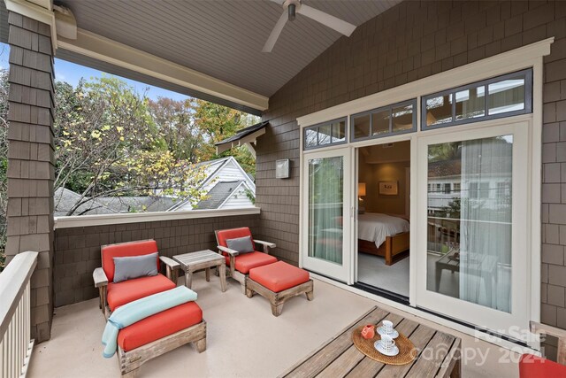 view of patio featuring ceiling fan