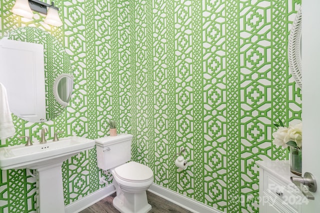 bathroom featuring wood-type flooring and toilet