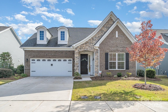 view of front of property featuring a garage and a front yard