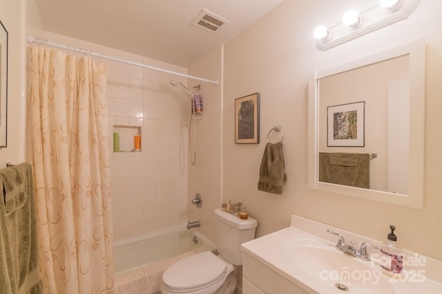 full bathroom featuring vanity, toilet, and shower / tub combo