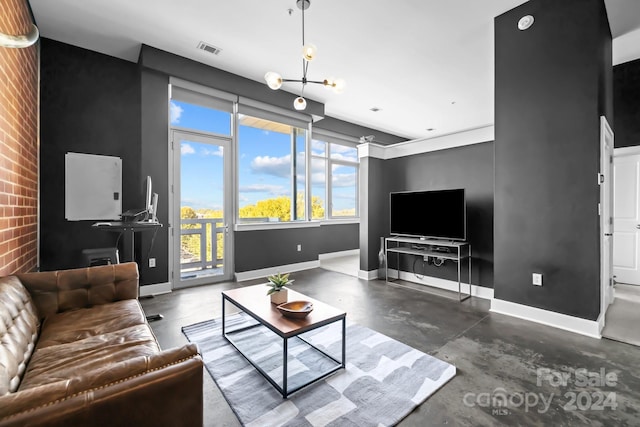 living room featuring a chandelier