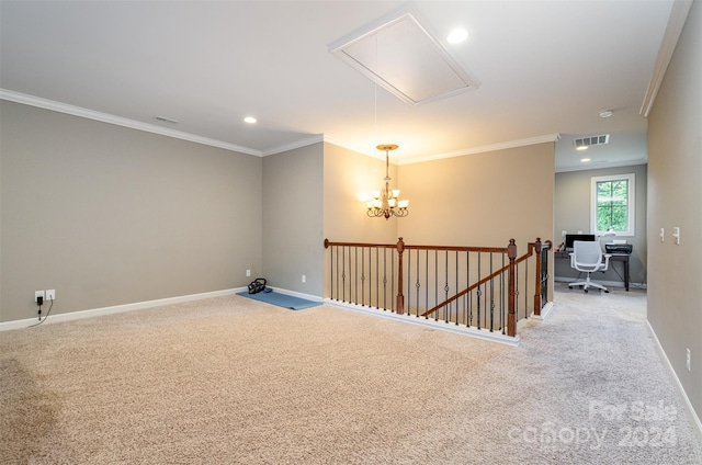 carpeted empty room with ornamental molding