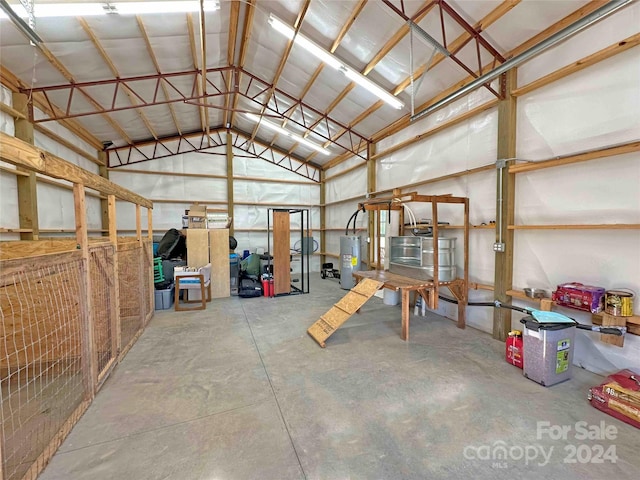 garage featuring water heater