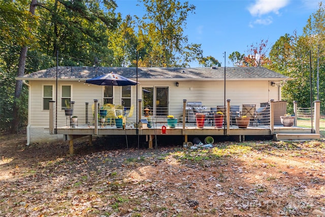 back of house featuring a wooden deck